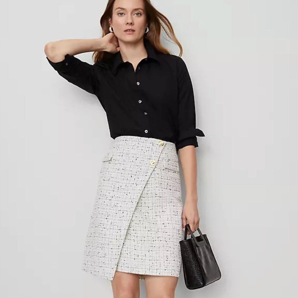 Ann Taylor Cream Tweed Mini Skirt